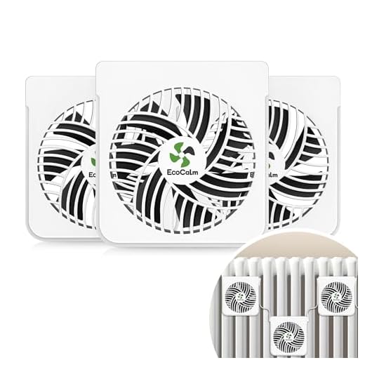 EcoCalm ventilador radiador para radiadores de hierro fundido, 3 ventiladores con termostato e imanes, Aumenta la eficiencia de la calefacción y ahorra costes de calefacción
