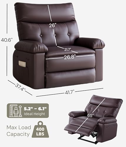 Image of GarveeHome Oversized Recliner Chair - PU Leather Manual Recliner for Adults, Lazy Chair with 1.5X Sponge Comfort Arm and Back for Living Room, Bedroom