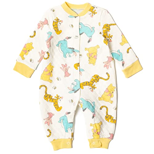 Disney Winnie The Pooh Eeyore Tigger Piglet Newborn Baby Boys Quilted French Terry Snap Coverall White 0-3 Months