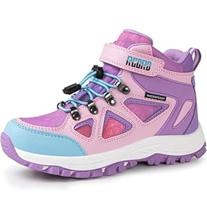 @ R CORD Kids Hiking Boots Waterproof Girls Hiking Boots Durable TPR Traction Outsole Anti-Skid Athletic Hook and Loop Drawstring Closure