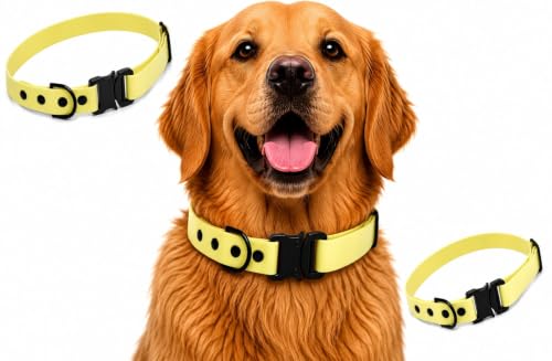 Image of Adil's Biothane Waterproof Dog Collar, Dog Leash & Collar Leash Combo | Heavy Duty TPU Coated Webbing | Adjustable Quick Release Buckle | Odour Resistant (Yellow, M-18, Collar only)