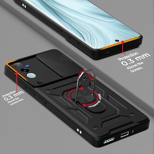 Image of Pikkme D10 Tough Armor Bumper Case | 360 Protection Case | Sliding Camera Shield Cover & Ring Holder Stand Back Cover for Vivo V40 5G / V40 Pro 5G / T3 Ultra 5G (Black)