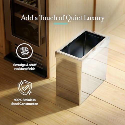 Image of Gatco Small Bathroom Trash Can with Lid, Rectangle 3 Gallon Stainless Steel Wastebasket, Under Sink, Chrome, for Bathroom, Bedroom, Office (1916)
