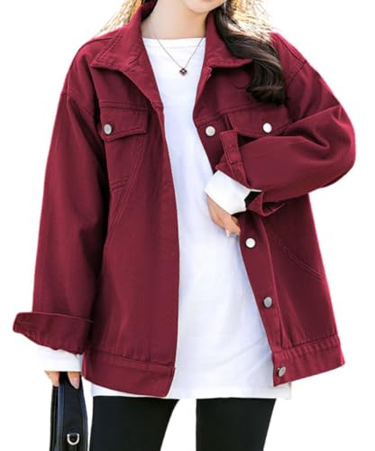 chouyatou Womens Casual Fall Button Down Denim Jacket Loose Military Utility Shacket Trucker Jean Jacket