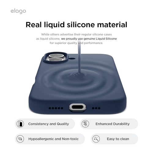 Image of elago Compatible with iPhone 16 Case, Premium Liquid Silicone Case, Full Body Protective Cover, Shockproof, Slim Phone Case, Anti-Scratch Soft Microfiber Lining, 6.1 inch (Jean Indigo)