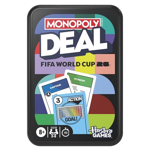 Monopoly Deal FIFA World Cup 2026 Edition Game – Officially Licensed FIFA World Cup Soccer Card Game for Kids – Ages 8+ – 2 to 5 Players – 15 Mins.