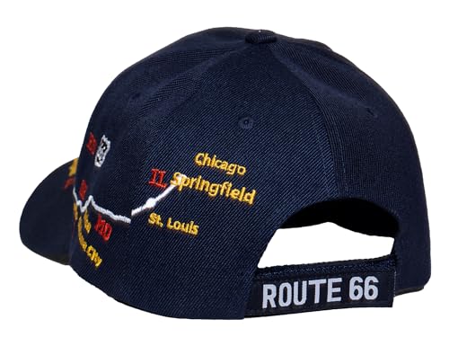 Image of TOP HEADWEAR Route 66 Embroidered Baseball Cap Americana Travel Hat | Mens Womens Historic Highway Inspired Style & Detailed Road Map Embroidery