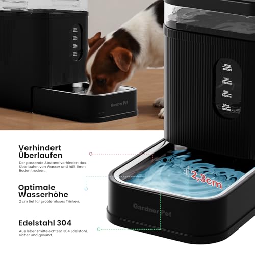 Gardner Pet 6.5L Automatischer Wasserspender, Schwerkraft-Tränke mit Edelstahlschüssel, Futterautomat für Hunde und Katze, große Kapazität Futterspender, BPA-frei, Keine Elektrizität, geräuschlos