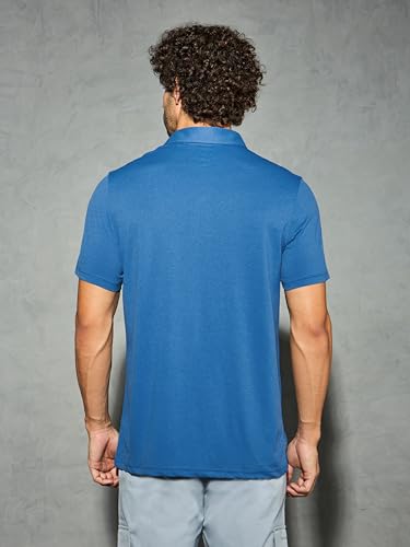 Image of TECHNOSPORT Men's Solid Slim Fit Polo Collar T-Shirt COTFLEX Half Sleeve Button Polyester for Gym Running Workout UPF50+ Anti Odour