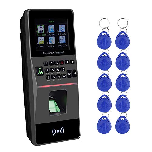 uoweky 2.8 inch USB/TCP/IP/RS485 Biometrische Vingerafdruklezer Deurslot DIY Kit Tijd Aanwezigheid RFID Toegangscontrole Systeem + 10 stks 125 KHz ID Blauw Keyfob