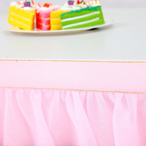 Suppromo 6Ft Pink Tulle Table Skirt For Rectangle Or Round Tables Pink Pastel Tutu Table Skirts Tablecloth For Princess Baby Shower Girl Birthday Party Cake Dessert Table Decorations #TOP6