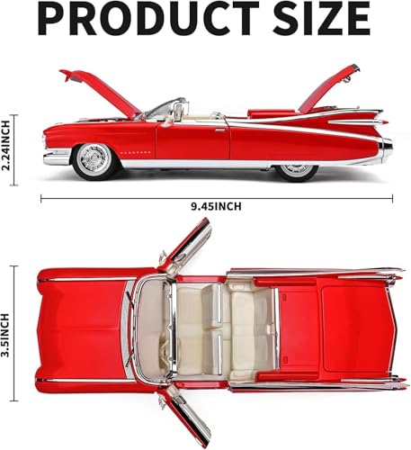 Image of 1:24 Scale Big Cadillac Eldorado Alloy Pickup Car Toy Metal Pull Back Diecast Car with Openable Door and Sound Light, Gifts Toys for Kids【Red】