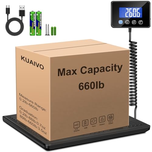 Postal Scales 300kg x 20g High Precision LCD Display Parcel Scales Parcel Weighing Scales with Hold and Tare Function for Luggage Package Warehouse 2 AAA Batteries and Charging Cable Included