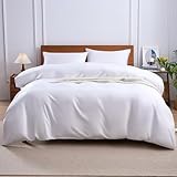 YIYEA 100% Viscose Derived from Bamboo Duvet Cover, 600 Thread Count Cooling Comforter Cover Set for Hot Sleepers, Silky Soft, Breathable, 3PC, King, White