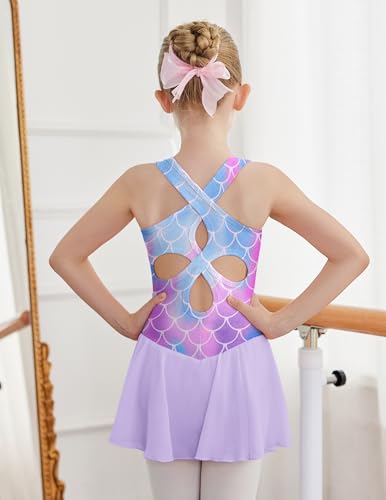 Image of Arshiner Kid Girls Hollow Back Ballet Leotard with Skirt Sleeveless Dance Dresses
