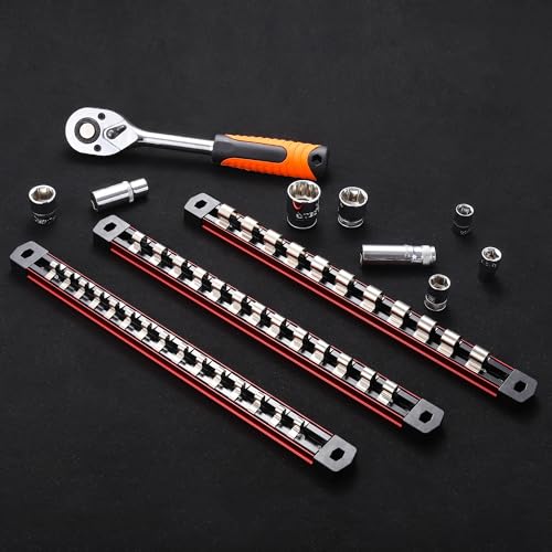 ALOANES 1/2-Inch Drive Magnetic Socket Organizer, Heavy Duty Aluminum Socket Rails, 11 Stainless Clips (Red) by ALOANES - Image 6