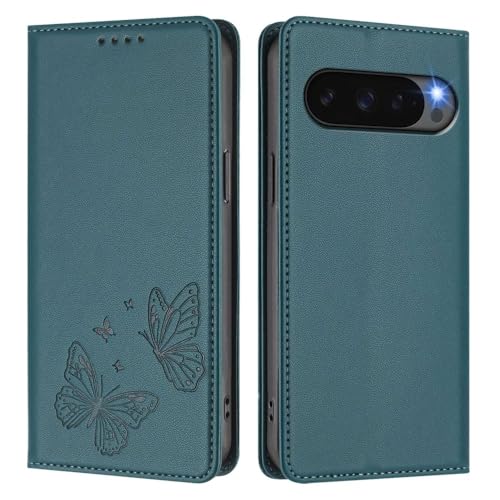 Housse Google Pixel 9A en cuir premium avec rabat magnétique et gravure papillon