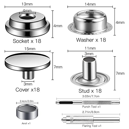 72 Pcs 15Mm Snap Fastener Kit Tool Snap Button Kit Snaps For Leather Leather Snaps And Fasteners Kit For High Grade Metal Material Snaps For Bag, Jeans, Clothes, Fabric #TOP1