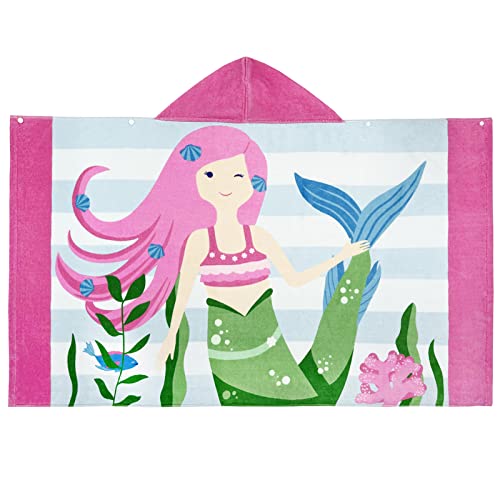 BANGSAUR Children's Hooded Bath Beach Towel, 100% Cotton 50"x30" Wrap, Kids Toddlers Girls Boys 3-12 Years Coverup(Pink Hair Mermaid) - Image 3