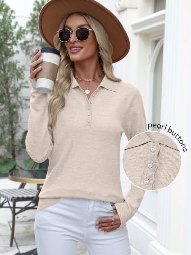 ANRABESS Long Sleeve Polo Sweaters for Women Pearl Button Almond L | Business Casual Work Office Pullover Tops, Basic Lightweight Comfy Knit, Fall Fashion Winter Layer Clothes - image 4