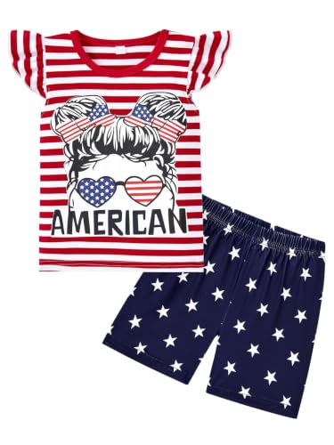 Image of Girls Summer Outfits Toddler Baby Girls Short Sets 2 Piece Clothing Set Flutter Sleeve Shirt and Short 2-7 Years