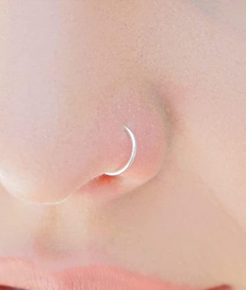 MODRSA 18 Nose Rings Studs Surgical Stainless Steel Hypoallergenic L Shaped Nose Piercing Jewelry for Women Men Silver Black Nostril Hoop Rings 18 Gauge - Image 4