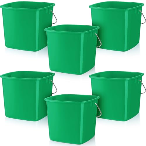 Image of Zhehao 6 Pcs 3 Quart Bucket for Cleaning Small Sanitizer Bucket for Restaurant Square Plastic Pail with Handles for Home, Offices, Commercial Use, Food Service(Dark Green)