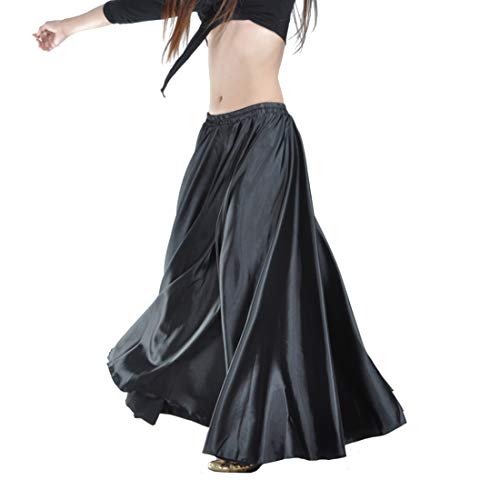 Huicai Saia Feminina de cetim para dança do ventre saia brilhante para halloween saia de palco cheia
