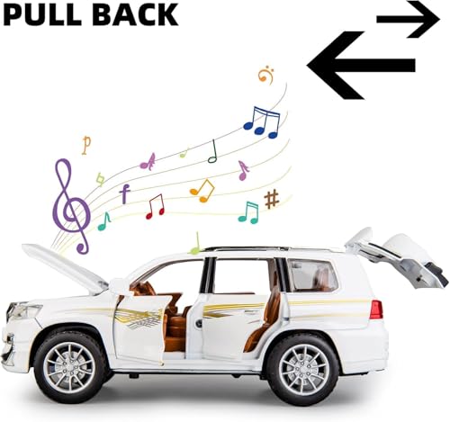 Image of WORSHIPER Compatible for 1:24 Toyota Prado Toy Car Model, Diecast Collectible Pull Back Model Car with Sound and Light, Toy Gift Vehicles for Adults Kids Boys Girls (1:24 Toyota Prado-White Color)