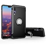 Orzero TPU + PC Hybrid Dual Layer Case Compatible for Huawei P20 Pro Full Body Heavy Duty Protection 360 Rotating Metal Ring (Adsorbed Iron Plate) (Huawei P20 Pro Not Included)-Black