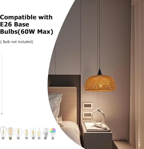 Image of Bamboo Chandelier Boho Rattan Pendant Lighting 18inche round Light Fixtures Bohemian Hand-Woven Hanging Ceiling Lights for Kitchen Island Dining Living Room Restaurants Bedroom Cafe (Bulb not include)