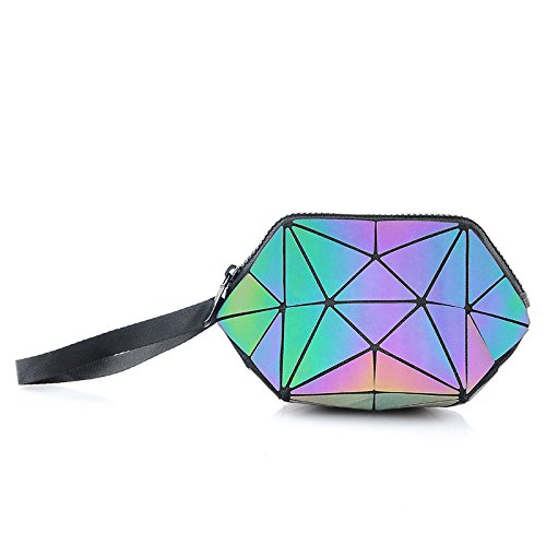 Geometric Cosmetic Bag for Women Diamond Laser Coin Purse and 3D Luminous Storage bag(Shell Shape)