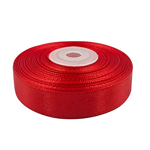 Image of Solid Color Double Faced Red Satin Ribbon 5 /8 inch X 25 Yards, Ribbons Perfect for Crafts, Wedding Decor, Bows Bouquet, Sewing, Christmas Gift Wrapping