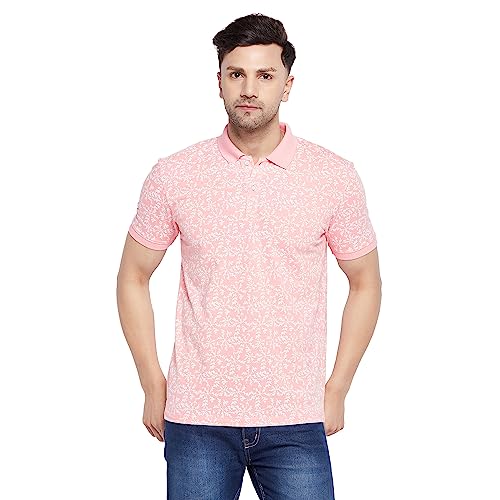 Image of WILD WEST Mens Plus Size Polo Neck Pink All Over Printed Half Sleeve Tshirt for Men (U)