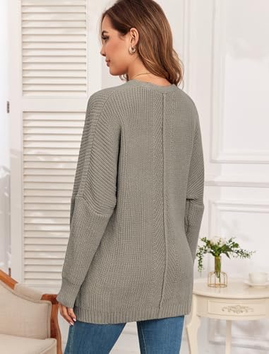 ZAFUL Women's Oversized Sweaters V Neck Long Sleeve Knit Pullover Batwing Drop Shoulder Split Tops Trendy Fall Outfits 20244