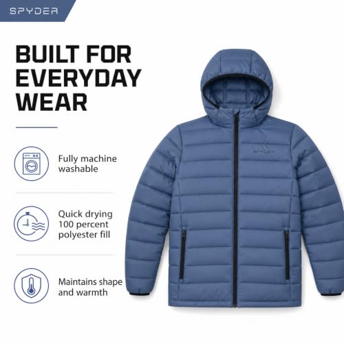 Image of Spyder Puffer Jacket Men - Packable Lightweight Quilted Hooded Winter Coat
