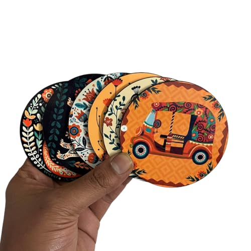 Image of Zesta Coasters for Cups Set of 6 / Wooden Coasters for Bar Accessories for Home /Tea Coaster Set of 6 / Waterproof Dining Table Decor Glass Cover (Marble, Circle)