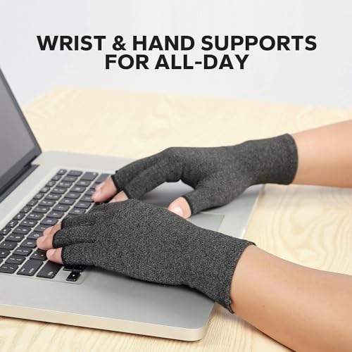 BraceBull Fingerless Compression Gloves (1 Pair), Cotton Arthritis Gloves Women Men, Arthritis Pain Relief Gloves, Hand Compression Gloves Arthritis for Carpal Tunnel, Rheumatoid, Tendonitis