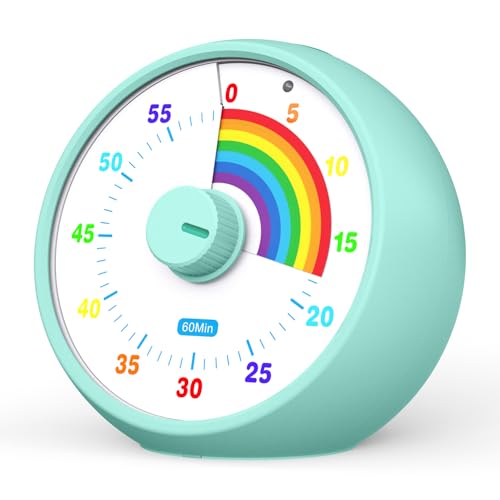 Visueller Timer für Kinder, 60-Minuten Countdown für Klassenzimmer Büro Küche, Schreibtisch Timer Kinder Zeitmanagement Tools mit leisem Betrieb, Tomato Time Tool Regenbogenmuster (Tiffany) 1