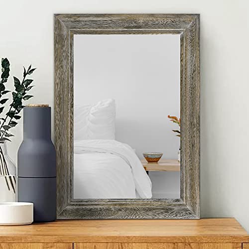 Mwazzll Rustic Mirror 20"X16" Decorative Wood Framed Mirror Farmhouse Retro Hanging Wall Mirror For Bathroom Bedroom Entryway Brown #TOP1