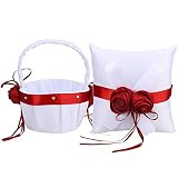  BLLBOO Canasta de Flores - Juego de Canasta de Flores y Anillo de Almohada para niña de Boda(Cesta de Flores + Almohada de Anillo)