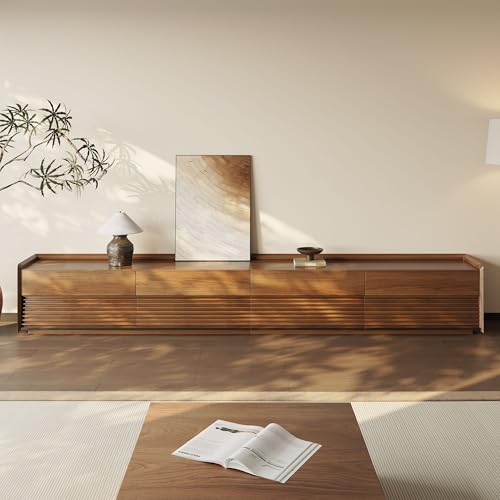 Image of POVISON Fully-Assembled Mid Century Modern TV Stand, 118.11 inch Wood Media Console with Adjustable LED Light, Entertainment Center with Storage for Living Room