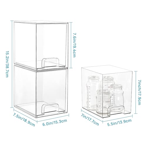 Image of Vtopmart 7.6 inch H Clear Stackable Storage Drawers, 4 Pack Plastic Organizers Bins for Skincare, Cosmetics,Beauty Supplies,Ideal for Vanity, Bathroom,Kitchen Countertop,Cabinet Organization
