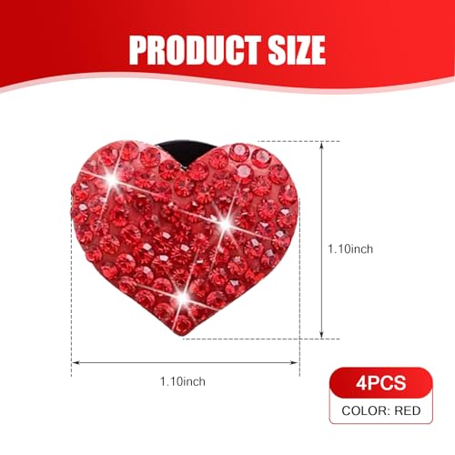 Image of Bling Heart Car Air Conditioner Air Outlet Clip, 1.07 inch x 1.07 inch All-over Rhinestone Cute Sparkling Clip-on Decorative Piece, Air Outlet Accessory, for Most Car Models (Red)