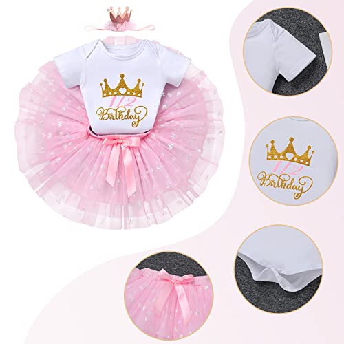 Idopip My 1/2 1St Birthday Outfit Baby Girls Shiny Crown Romper + Ruffle Tulle Skirt + Sequins Crown Headband Glitter Party Dress Clothes For Cake Smash Photo Prop Pink - 1/2 Birthday 3-6 Months #TOP1