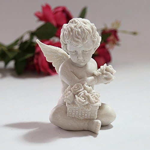 WDA Design Cute Toscano Memorial Angel Statue Resin Angel Hand Holding Roses Decor