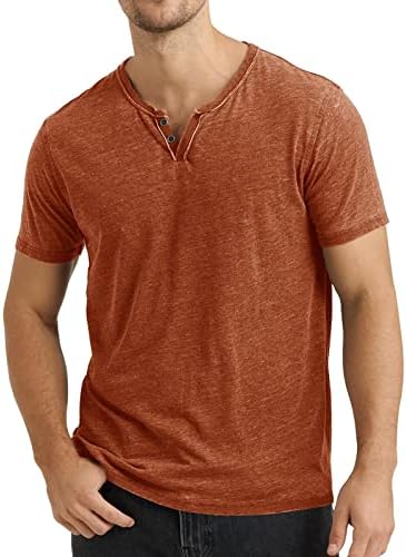 Innie Solly Mens Short Sleeve Henley Shirts Casual Cotton Slim Fit Basic Summer T-Shirt Brick Red