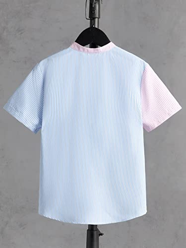 WDIRARA Boy's Striped Color Block Short Sleeve Button Front Shirt Casual Top2