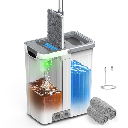 Mop and Bucket Set with AUTO Pump, 3-Zone Separate...