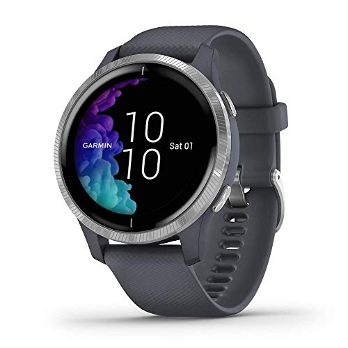 Garmin Venu、高輝度タッチ スクリーン付き GPS スマートウォッチ、音楽機能、体内エネルギー モニタリング、アニメーション ワークアウト、パルス オキシメトリー、グラナイト ブルーおよびシルバー